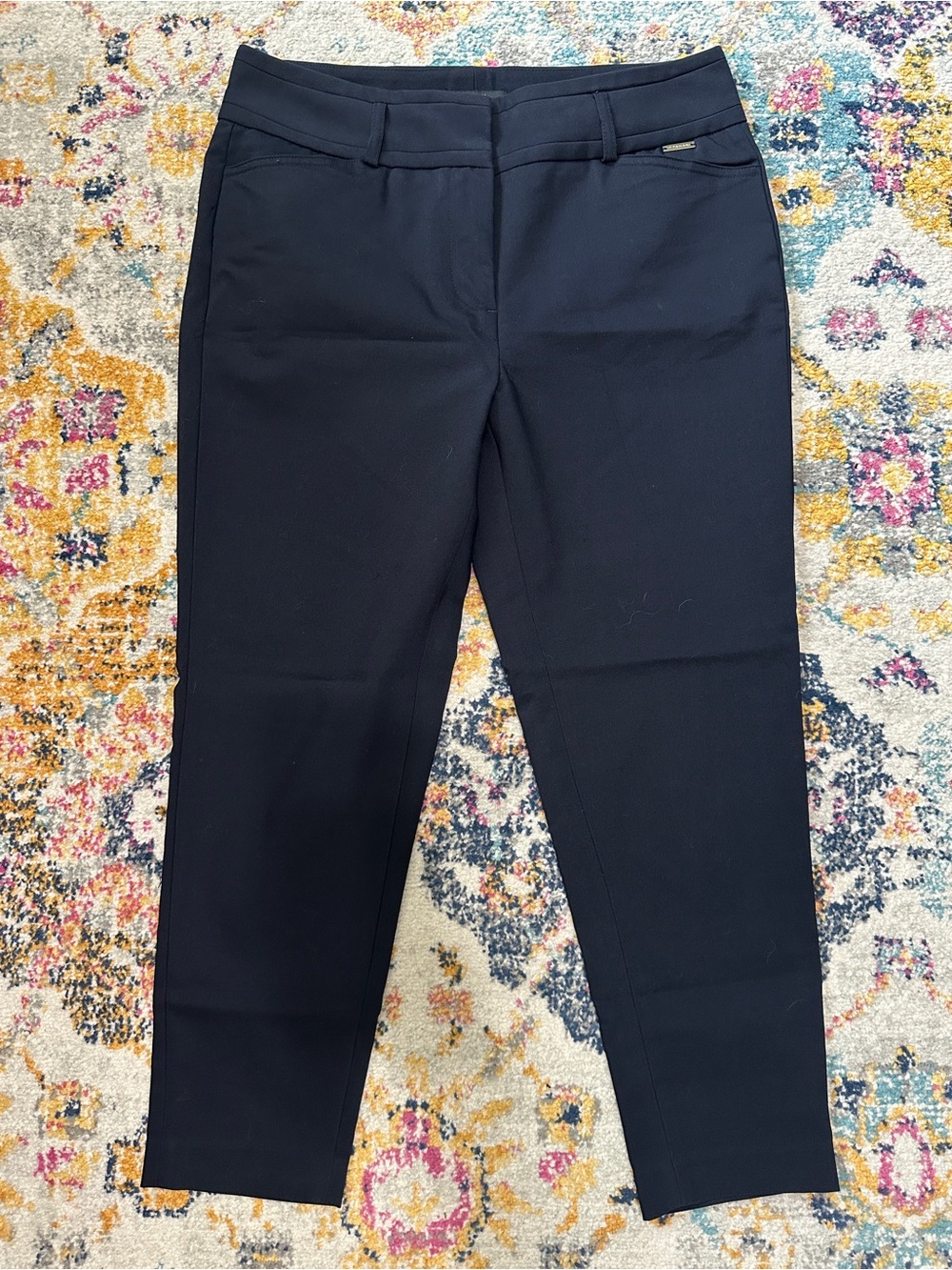 Tahari T Navy Blue Ankle Dress Pants Womens 8P Stretch Slim Leg Career Trousers